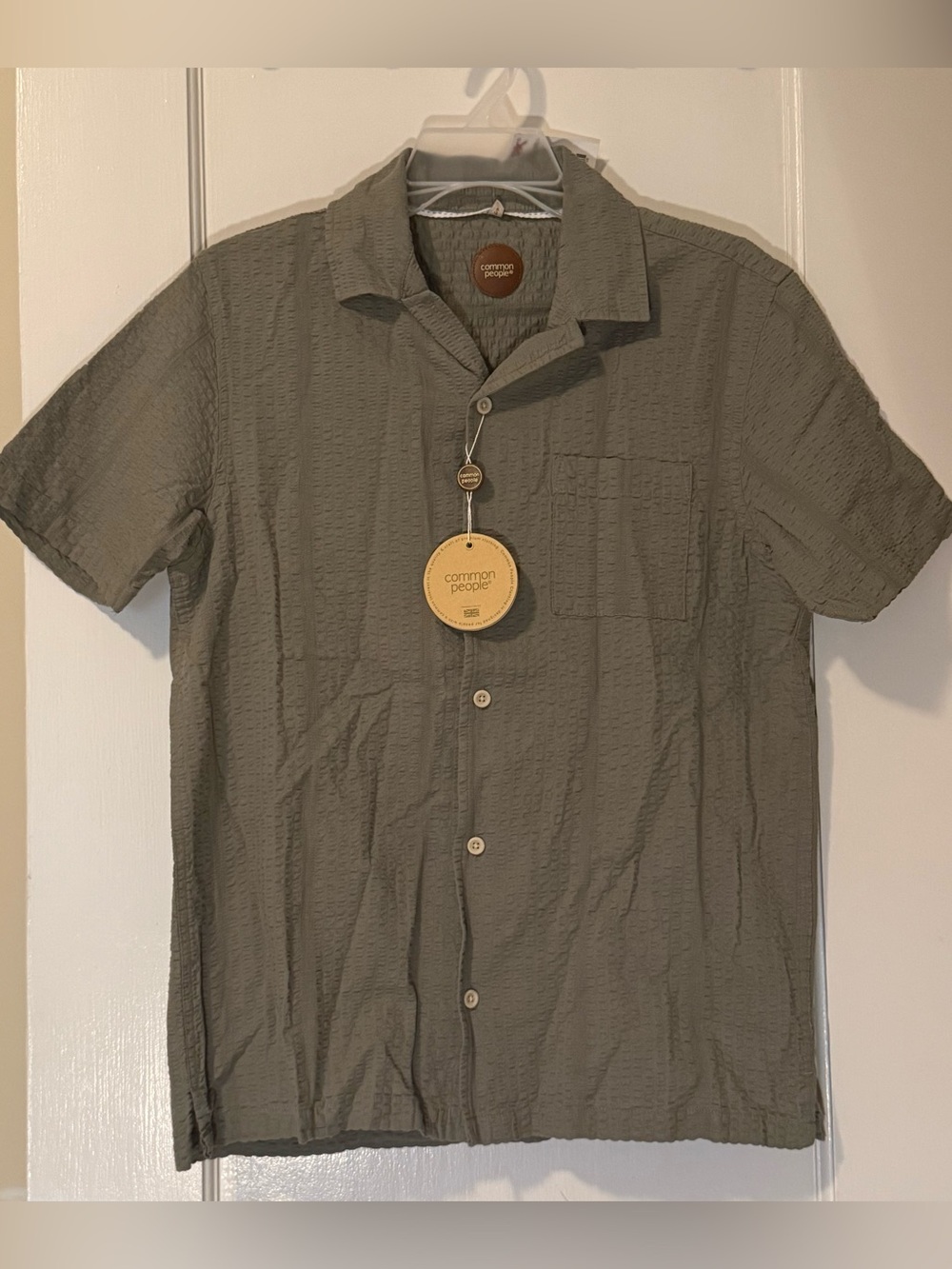Common People Mens Short Sleeve Button Up Shirt Green Textured (S) NWT